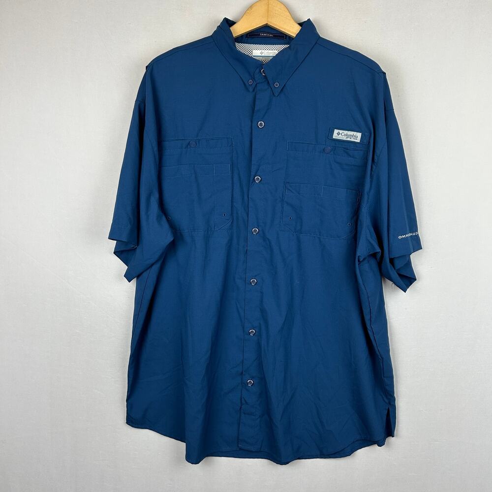 Columbia PFG Tamiami Blue Fishing Shirt Vented Short Sleeve FM7266 Men's Size XL